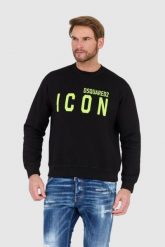 DSQUARED2 Czarna bluza męska z dużym neonowym logo icon. Czarne bluzy męskie Dsquared2, l, bez wzorów, bez kaptura. W wyprzedaży za 999.99 zł.