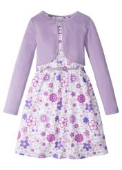 Sukienka + pasek + bolerko (komplet 3-cz.). Białe sukienki dla dziewczynek bonprix, bez wzorów, z dżerseju, bez ramiączek, długie. Za 122.99 zł.