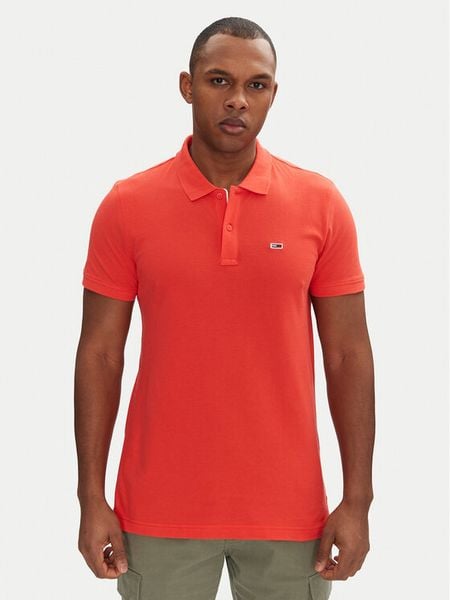 Tommy Jeans Polo DM0DM20676 Czerwony Slim Fit. Czerwone koszulki polo męskie Tommy Jeans, m, bez wzorów, z bawełny, bez ramiączek. Za 159.99 zł.