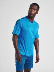 Koszulka piłkarska z krótkim rękawem męska Hummel Core XK Poly Jersey S/S. Niebieskie koszulki sportowe męskie Hummel, m, bez wzorów, z jersey, bez kołnierzyka, bez ramiączek, na fitness i siłownię. Za 101.00 zł.