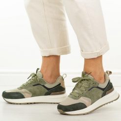 Zielone skórzane sneakersy damskie T.Sokolski 458. Zielone obuwie sportowe damskie Sokolski, bez wzorów, z jeansu, trekkingowe. Za 259.00 zł.