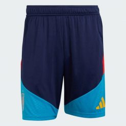 Spodenki treningowe Hiszpania 26 Tiro. Niebieskie krótkie spodenki sportowe męskie Adidas, l, bez wzorów, z materiału, klasyczne. Za 199.00 zł.