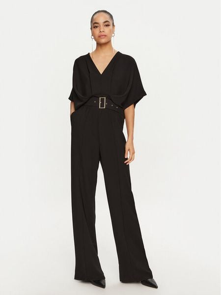 Imperial Kombinezon Y519IQXC Czarny Regular Fit. Czarne sukienki damskie Imperial, xs, bez wzorów, z syntetyku, bez kołnierzyka, bez ramiączek. Za 289.99 zł.