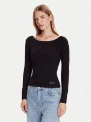 Guess Bluzka W5BP46 KCYV2 Czarny Slim Fit. Czarne bluzki damskie Guess, xxl, z aplikacjami, z wiskozy, bez kołnierzyka, bez ramiączek. Za 179.99 zł.