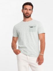 Bawełniany męski t-shirt z literowym printem i kieszonką – żółto-zielony V4 - Rozmiar: S. Żółte t-shirty męskie Ombre Clothing, m, bez wzorów, z bawełny, wizytowe, bez kołnierzyka. W wyprzedaży za 39.99 zł.