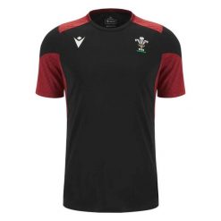 Koszulka treningowa Pays de Galles 6NT 2023. Czarne koszulki sportowe męskie Macron, bez wzorów, bez kołnierzyka, bez ramiączek, na fitness i siłownię. Za 219.50 zł.
