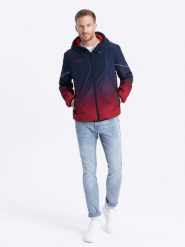 Sportowa męska kurtka ombre z odblaskami i polarową podszewką – granatowo-czerwona V3 OM-JANP-0105 - XL. Czerwone kurtki męskie Ombre Clothing, l, bez wzorów, z materiału, sportowe, bez kaptura. Za 179.99 zł.