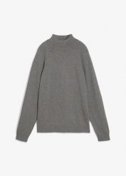 Sweter z golfem, z czystej bawełny. Szare swetry damskie bonprix, l, bez wzorów, z bawełny, bez kołnierzyka, bez ramiączek, bez kaptura. Za 99.99 zł.
