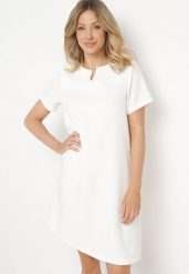 Biała Sukienka Trapezowa Mini z Kieszeniami Hreona. Białe sukienki damskie Born2be, l, bez wzorów, bez kołnierzyka, bez ramiączek, mini, trapezowe. Za 119.99 zł.