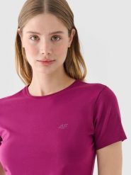 4F T-shirt slim gładki damski - fioletowy M. Fioletowe t-shirty damskie 4f, m, bez wzorów, z bawełny, klasyczne, bez kołnierzyka. W wyprzedaży za 29.99 zł.