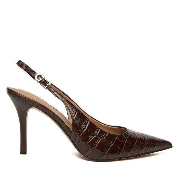 Szpilki Guess. Brązowe szpilki damskie Guess, z aplikacjami, bez obcasa, bez zapięcia. Za 639.99 zł.