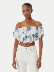 Guess Bluzka W6GHA1 W2447 Biały Regular Fit. Białe bluzki damskie Guess, s, z aplikacjami, ze lnu, bez kołnierzyka, bez ramiączek. Za 344.99 zł.