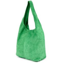 Worek A4 skórzany zielony U35. Zielone torebki do ręki damskie bez wzorów, z materiału, duże, zamszowe, bez dodatków. Za 159.99 zł.