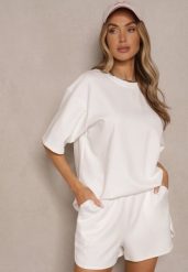 Biały Basicowy T-shirt z Bawełną Meronissea. Białe bluzki damskie Renee, bez wzorów, z bawełny, klasyczne, bez kołnierzyka. Za 49.99 zł.
