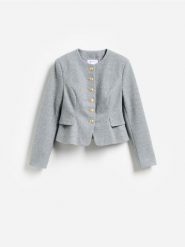 Marynarka z ozdobnymi guzikami - jasnoszary. Szare żakiety damskie Reserved, l, bez wzorów, z tkaniny. Za 199.99 zł.