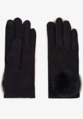 Granatowe Rękawiczki z Bawełną i Ozdobnym Pomponem Sadelira. Niebieskie rękawiczki damskie Born2be, na zimę, bez wzorów, z bawełny, eleganckie. Za 19.99 zł.