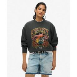 Sweter Psych Surf Loose. Czarne koszulki sportowe damskie Superdry., bez wzorów, sportowe, bez kołnierzyka, bez ramiączek, bez kaptura. W wyprzedaży za 242.70 zł.