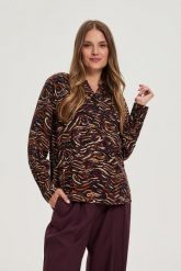 Koszula z wiskozy brązowa. Brązowe koszule damskie MOODO, l, bez wzorów, z wiskozy, bez kołnierzyka, bez ramiączek. Za 99.99 zł.