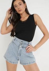 Czarny Top Bawełniany Auxillaa. Czarne koszule damskie Born2be, na jesień, l, bez wzorów, z bawełny, klasyczne, bez kołnierzyka, bez ramiączek. Za 29.99 zł.