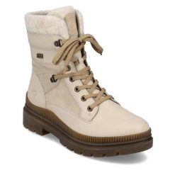 Trzewiki Remonte. Brązowe botki damskie Remonte, bez obcasa, na płaskiej podeszwie, bez zapięcia. Za 399.00 zł.