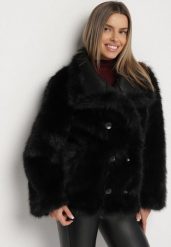 Czarna Kurtka Dwustronna w Stylu Biker z Futerkiem Aflita. Czarne kurtki damskie Born2be, l, bez wzorów, z jeansu, bez kaptura. Za 349.99 zł.