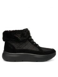 Skechers Trzewiki 144841/BBK Czarny. Czarne botki damskie Skechers, z materiału, bez obcasa, na płaskiej podeszwie, bez zapięcia. Za 399.99 zł.