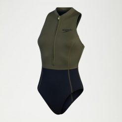 Termoaktywny kostium kąpielowy jednoczęściowy damski Speedo. Brązowe kostiumy jednoczęściowe damskie Speedo, bez wzorów, z kauczuku, sportowe, do pływania. Za 522.95 zł.