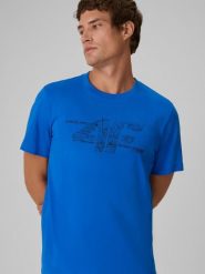 4F T-shirt regular z nadrukiem męski - niebieski L. Niebieskie t-shirty męskie 4f, l, bez wzorów, z bawełny, biznesowe, bez kołnierzyka. Za 69.99 zł.