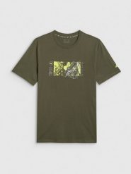 4F T-shirt regular z nadrukiem męski - khaki XL. Brązowe t-shirty męskie 4f, m, bez wzorów, z bawełny, bez kołnierzyka. Za 69.99 zł.