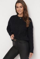 Czarny Sweter Ozdobiony Klasycznym Splotem Lacemisa. Czarne swetry damskie Born2be, bez wzorów, z dzianiny, klasyczne, bez kołnierzyka, bez ramiączek, bez kaptura. Za 44.99 zł.