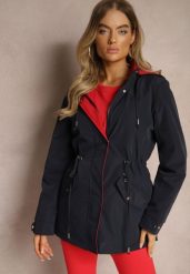 Granatowa Dwustronna Kurtka w Stylu Parki Wykończona przy Rękawach Guzikami Mivatra. Niebieskie kurtki damskie Renee, s, bez wzorów, z jeansu, eleganckie, bez kaptura. Za 79.99 zł.