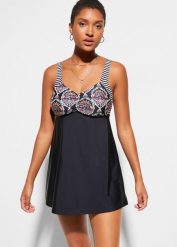 Długie tankini (2 części) z figami bikini highwaist. Czarne bikini damskie bonprix, bez wzorów. Za 159.99 zł.