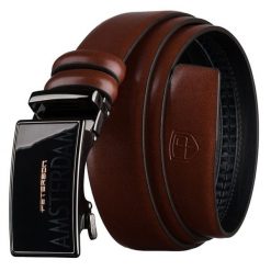 Brązowy, elegancki pasek męski ze skóry naturalnej z automatyczną klamrą - Peterson. Brązowe paski damskie Peterson, bez wzorów, ze skóry, eleganckie. Za 69.99 zł.