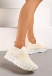 Beżowe Wsuwane Buty Sportowe z Miękką Cholewką na Niskiej Platformie Dionema. Brązowe obuwie sportowe damskie Renee, bez wzorów, trekkingowe. Za 44.99 zł.