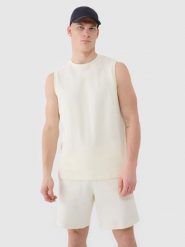 4F Tank top regular gładki męski - beżowy M. Brązowe koszulki sportowe męskie 4f, m, bez wzorów, z bawełny, klasyczne, bez kołnierzyka. Za 59.99 zł.