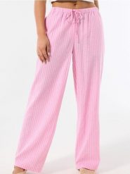 Bawełniane spodnie wide leg w paski - różowy. Czerwone spodnie materiałowe damskie Sinsay, l, bez wzorów, z bawełny. Za 39.99 zł.
