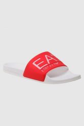 EA7 Koralowo-białe klapki z białym logo. Białe klapki damskie EA7 Emporio Armani, bez wzorów, bez obcasa. W wyprzedaży za 138.99 zł.