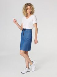 Spódnica damska TBS Mandynew. Niebieskie spódnice damskie TBS, bez wzorów, z bawełny, eleganckie, proste. Za 260.95 zł.