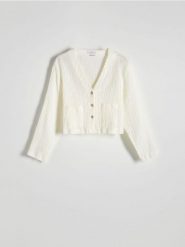 Muślinowa koszula - biały. Białe koszule damskie Reserved, l, bez wzorów, z bawełny, bez kołnierzyka, bez ramiączek. W wyprzedaży za 49.99 zł.