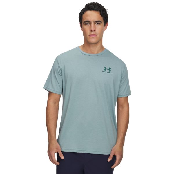 Under Armour M SPORTSTYLE LC SS Koszulka męska. Niebieskie koszulki sportowe męskie Under Armour, m, bez wzorów, z bawełny, bez kołnierzyka, bez ramiączek. Za 69.99 zł.