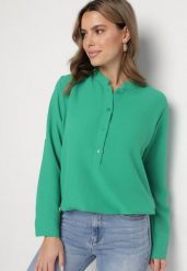 Zielona Koszula z Podwijanymi Rękawami Ilanielis. Zielone bluzki damskie Born2be, m, bez wzorów, z jeansu, eleganckie, bez kołnierzyka, bez ramiączek. Za 59.99 zł.