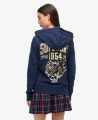 Superdry Embellish Archive Ziphood rozpinana bluza damska bawełniana. Niebieskie bluzy damskie Superdry., bez wzorów, z bawełny, bez kaptura. Za 364.45 zł.