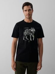 4F T-shirt regular z nadrukiem męski - czarny XL. Czarne koszulki sportowe męskie 4f, m, bez wzorów, z bawełny, bez kołnierzyka, bez ramiączek, trekkingowe. Za 79.99 zł.