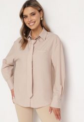 Beżowa Koszula z Krawatem w Jednolitym Kolorze Wasteria. Brązowe bluzki damskie Born2be, l, bez wzorów, biznesowe, bez kołnierzyka, bez ramiączek. Za 139.99 zł.