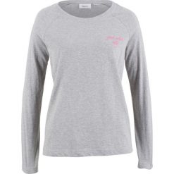 Shirt z długim rękawem i nadrukiem bonprix jasnoszary melanż z nadrukiem. Bluzki damskie marki bonprix. Za 16.99 zł.