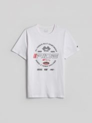 4F T-shirt regular z nadrukiem męski - biały M. Białe koszulki sportowe męskie 4f, m, bez wzorów, z bawełny, bez kołnierzyka, bez ramiączek. Za 79.99 zł.