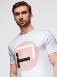 T-shirt męski z dużym nadrukiem biały V1 OM-TSPT-0245 S. Białe t-shirty męskie Ombre, m, bez wzorów, bez kołnierzyka. Za 196.65 zł.
