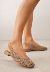 Ciemnobeżowe Balerinki Slingback VICES z Cholewką z Plecionki Lilinova. Brązowe baleriny damskie Renee, bez wzorów, boho, bez obcasa. Za 99.99 zł.