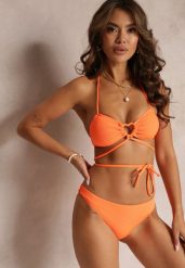 Pomarańczowe Dwuczęściowe Bikini Wiązane na Szyi z Głębokim Wycięciem Magdalena. Brązowe bikini damskie Renee, bez wzorów. Za 49.99 zł.