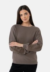 Brązowa bluza B-SEPIA. Brązowe bluzy damskie Volcano, m, z aplikacjami, z bawełny, bez kaptura. Za 159.99 zł.